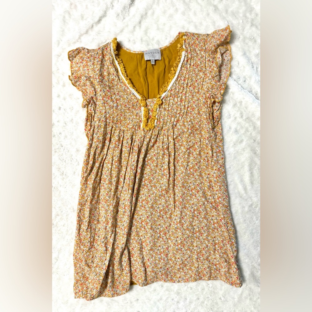 Hayden Los Angeles Floral Boho Mini Dress - Mustard